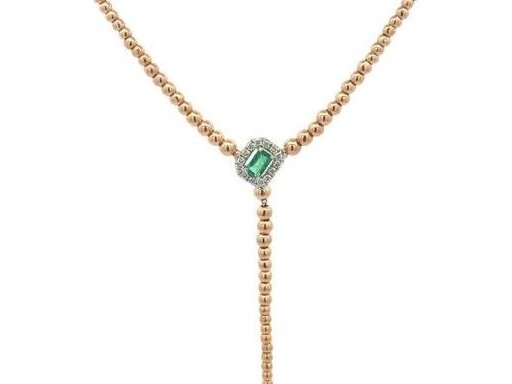 18K Rose Gold Necklace with Natural Emerald and Diamonds